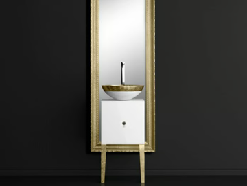 MONNALISA CLASS FILIGRANA WHITE/GOLD - Single wooden vanity unit with mirror by Glass Design - view 2